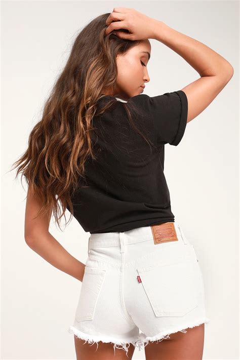 Levi S 501 Shorts Mid Rise Shorts White Denim Shorts Lulus