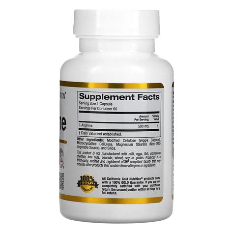 L Arginine Ajipure Mg Capsules California Gold Nutrition