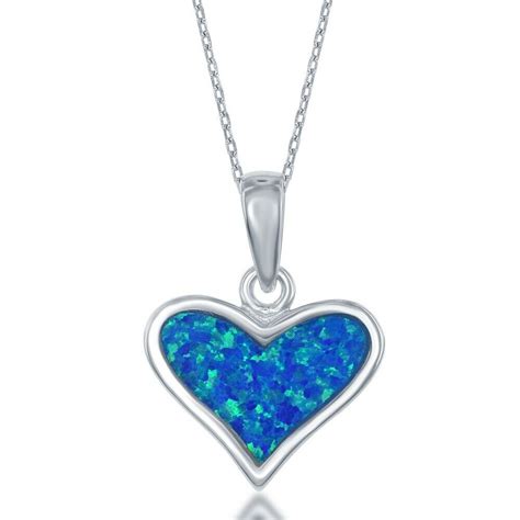 Sterling Silver Blue Inlay Opal Heart Pendant Ebay