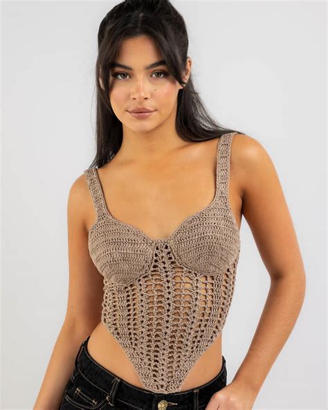 Shop Ava And Ever Celine Crochet Corset Top In Taupe Fast Shipping And Easy Returns City Beach