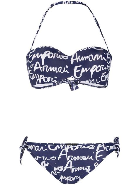 Buy Emporio Armani Logo Print Bikini Set Blue At 40 Off Editorialist