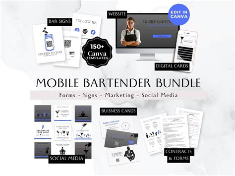 Mobile Bartending Forms Bundle Editable Bartender Contract Tip Jar