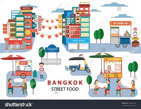 Street Food Bangkok Thailand Cartoon Flat Stock Vector (Royalty Free ...