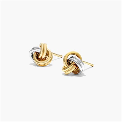 K Yellow White Gold Love Knot Stud Earrings Y