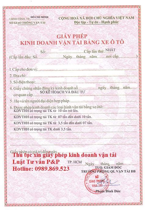 Thủ Tục Xin Giấy Phép Kinh Doanh Vận Tải