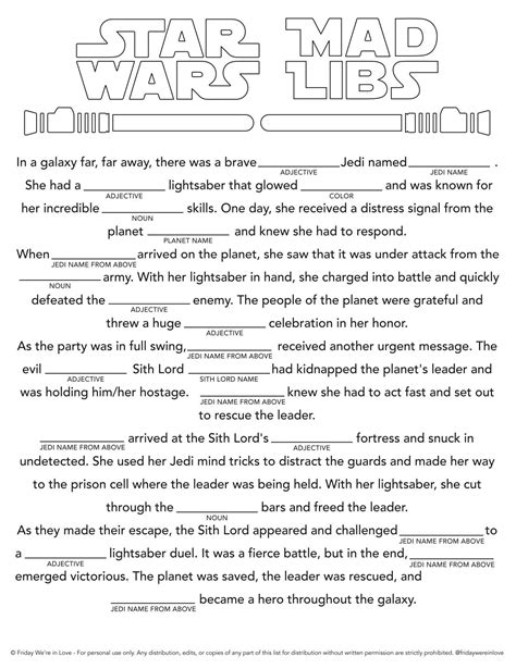 Star Wars Mad Libs Printable Artofit