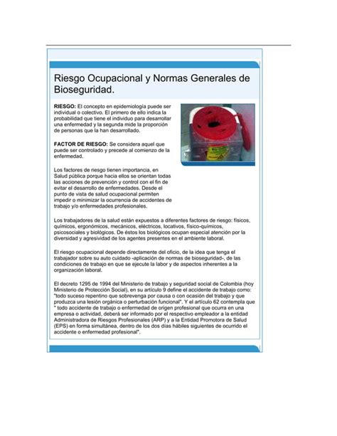 Riesgo Ocupacional Y Normas Generales De Bioseguridad Pdf