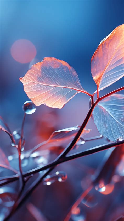 Wallpaper Leaves Rain Blue Windows 12 OS 25408