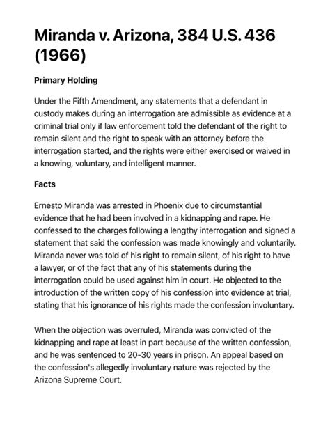 Miranda V Arizona 384 Us 436 1966 Justia Us Supreme Court