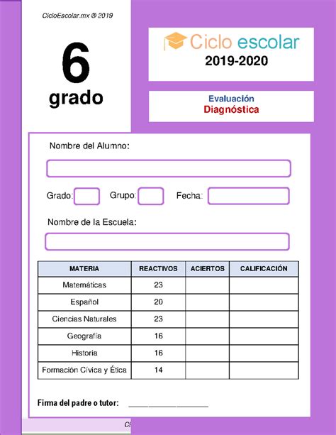 Examen Diagnó Stico Sexto Grado 2019 2020 2 Lee con atención