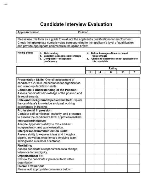 Hr Candidate Interview Evaluation Form Etsy