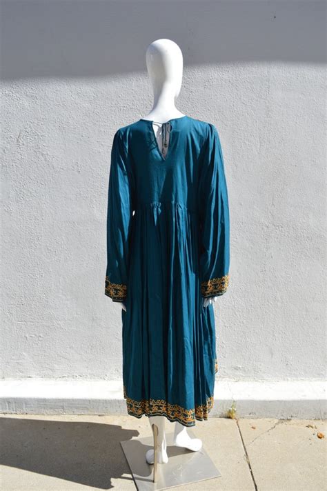 Vintage S Phool Hippie Indian Dress Gold Hand Emb Gem