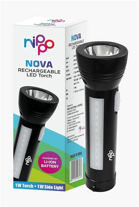 Nippo Nova Rechargeable Led Torch With Side Light Lithium Ion Battery