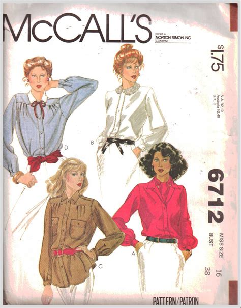 Mccalls 6712 Blouse Size 10 Bust 32 5 Used Sewing Pattern