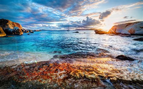 Wallpaper Sunlight Landscape Sunset Sea Bay Rock Nature Shore