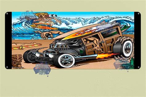 Hot Rod Woody Surf Garage Tin Sign Garage Art