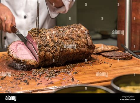 Carving Wagyu Beef Stock Photo Alamy