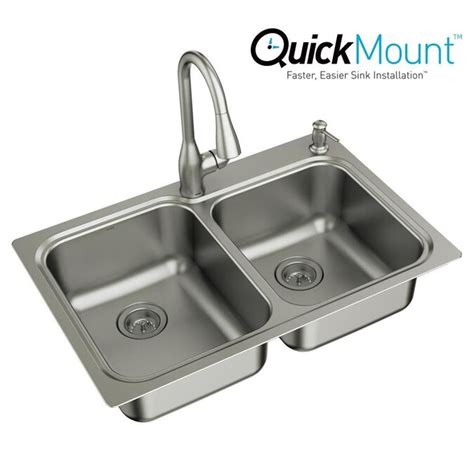 Moen Kelsa Dual Mount 33 In X 22 In Stainless Steel Double Equal Bowl 2 Hole Kitchen Sink All In