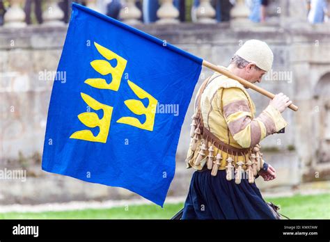 years war swedish soldier  flag tre kronor stock photo alamy