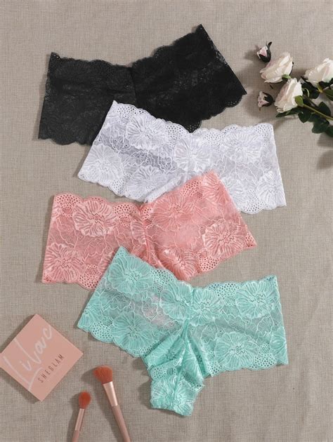 4pack Plus Floral Lace Panty Set SHEIN UK