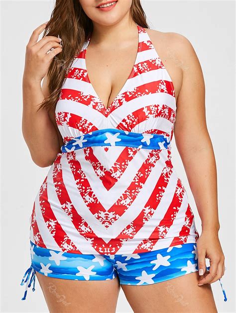 [44 Off] Plus Size American Flag Halter Tankini Set Rosegal