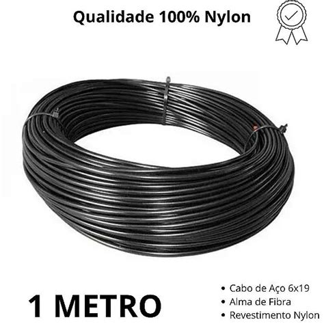 Cabo De Aço 1 8 6x19 Revestido Nylon Preto Academia 1 metro Bazar