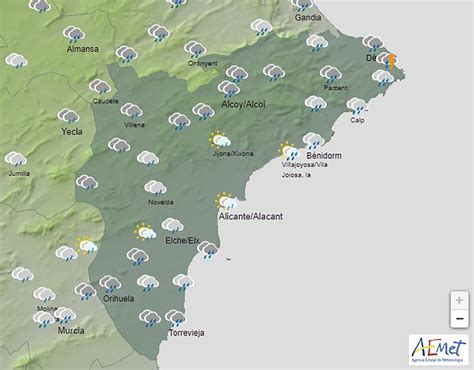 Прогноз AEMET для Аликанте на среду 23 октября 2024 г с 06 00 12 00