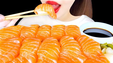 Asmr Raw Salmon Sushi Sea Food Mukbang 연어초밥 먹방 No Talking Eating Sounds L Ruah Asmr Youtube