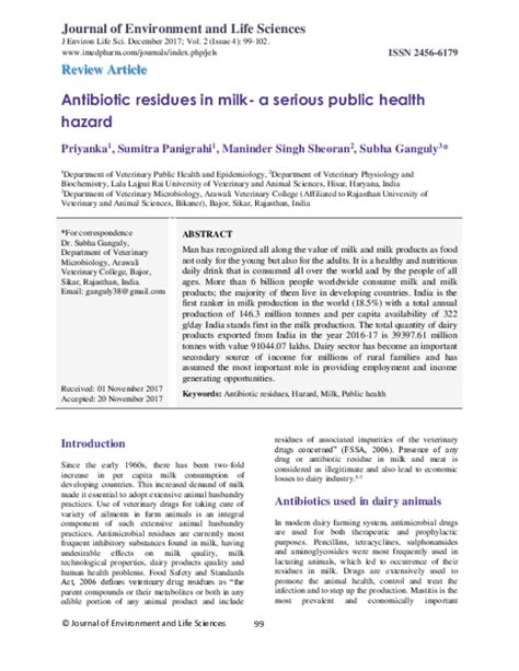 Pdf Antibiotic Residues In Milk A Serious Public Health Hazard Prof