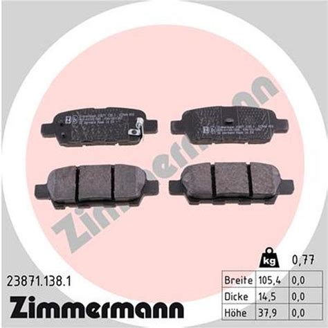 Zimmermann Bremsbel Ge F R Nissan Qashqai Qashqai I J Jj