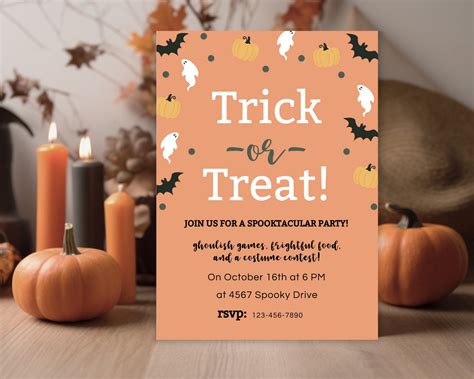 Trick Or Treat Halloween Party Invitation Printable Template Modern