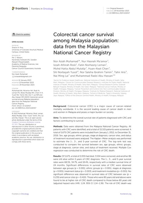 Pdf Colorectal Cancer Survival Among Malaysia Population Data From The Malaysian National