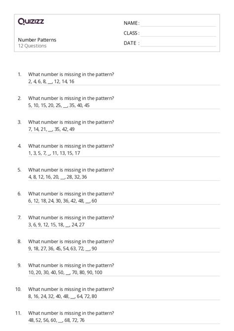 Number Patterns Worksheets For Th Grade On Quizizz Free
