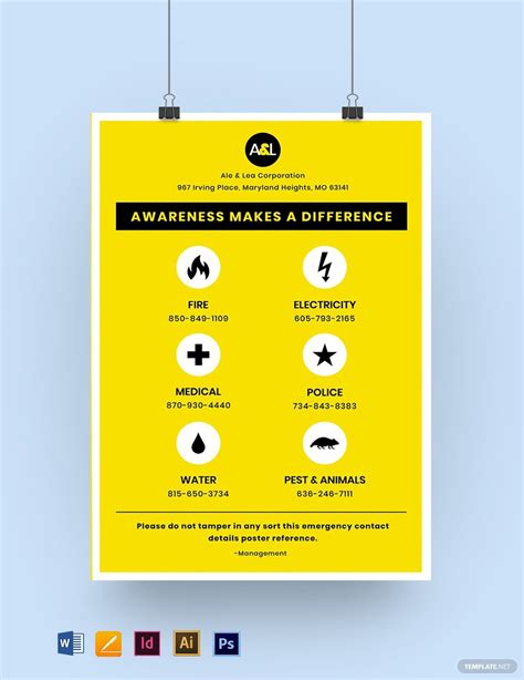 Emergency Contact Details Poster Template Download In Word