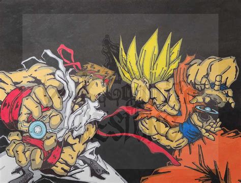 Goku vs Ryu Fan Art | Dragonball Z / Street Fighter Mashup 8.5x11 ...