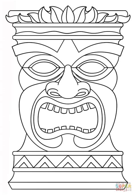 Hawaiian Tiki Masks Coloring Pages Aloha Party Luau Theme Party