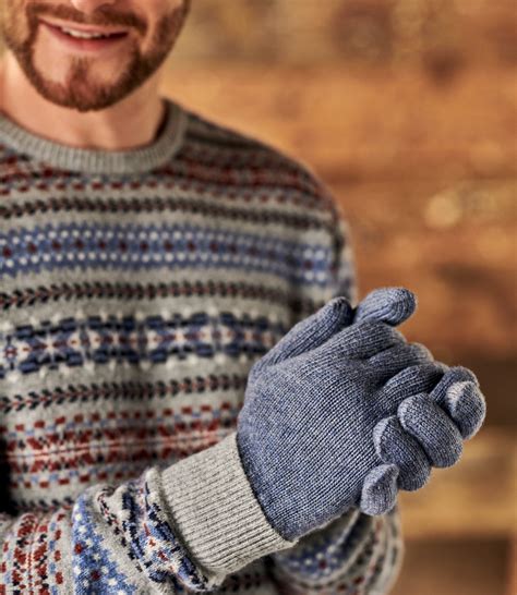 Denim Marl Mens Essential Lambswool Gloves Woolovers Uk