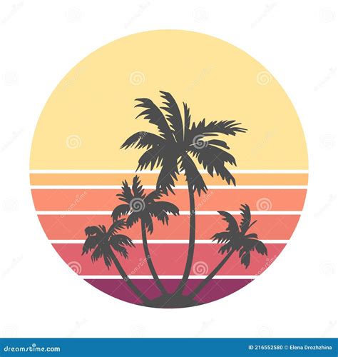 Atardecer Retro Vintage En Estilo 80s90s Ilustración del Vector