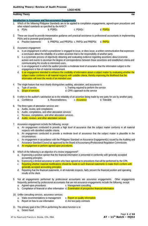 Escsla Auditing Theory Overview Of The Audit Process LOGO HERE