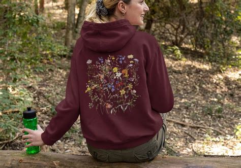 wildflowers hoodie boho hoodie watercolor flower hoodie pressed