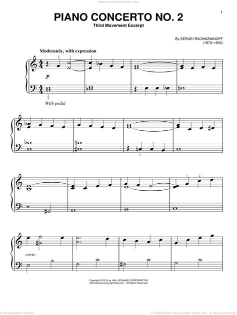 rachmaninoff piano concerto    movement excerpt sheet