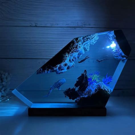 Whale Shark And Diver Night Light Epoxy Resin Lamp Wood Etsy Canada