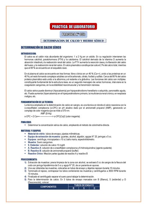 Practica B Bioca Gu A Pr Ctica Resuelta Determinacion De Calcio