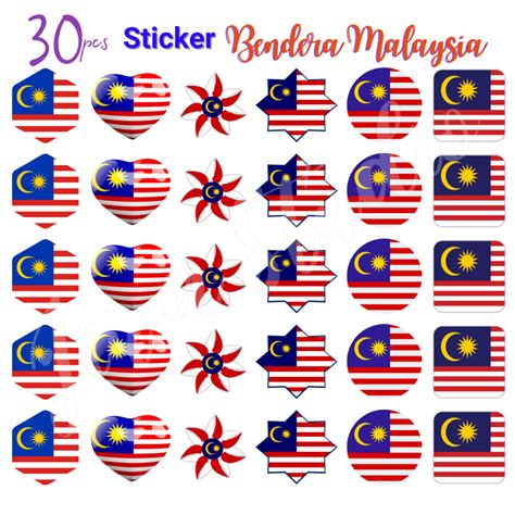 30pcs Sticker Mix Design Bendera Malaysia Shopee Malaysia