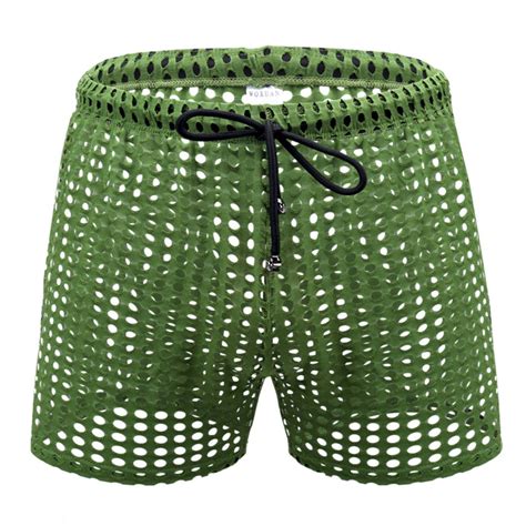 Mesh Lounge Shorts For Men Drawstring Short Pant Cut Out See Through Mens Loose Breathable