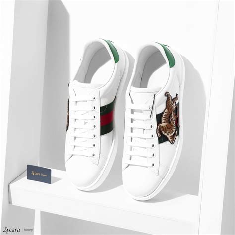 Gucci Ace Low Top Tiger Embroidered Sneakers With Web