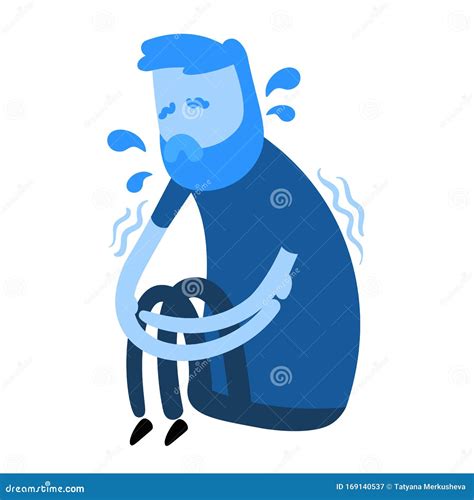 Sick Guy Shivering And Sweating Feeling Unwell Cartoon Design Icon