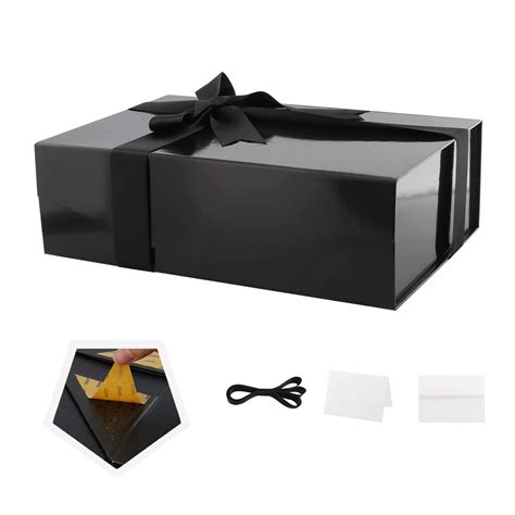 PKGSMART 5 Large Gift Boxes with Lids, Black Magnetic Gift Boxes with Ribbon, 13.5x9x4.1 inches ...