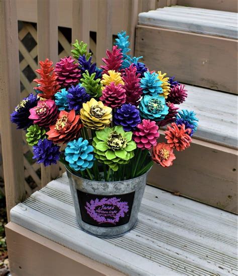 Painted Pinecone Flowers With Branch Stems D