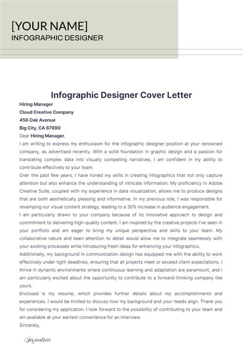 Free Infographic Designer Cover Letter Template Edit Online